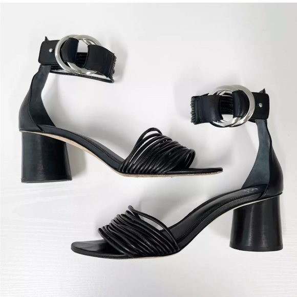 Paige Felicity Black Strappy Round Heel Ankle Clasp Heels - Picture 1 of 9